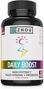 Zhou Daily Boost - Probiotic Multivitamin for Women & Men, Immune Support, Antioxidant & Eye Health Supplement with Vitamin A, Vitamin C, Biotin & Folate for Adults - 30 Veggie Capsules