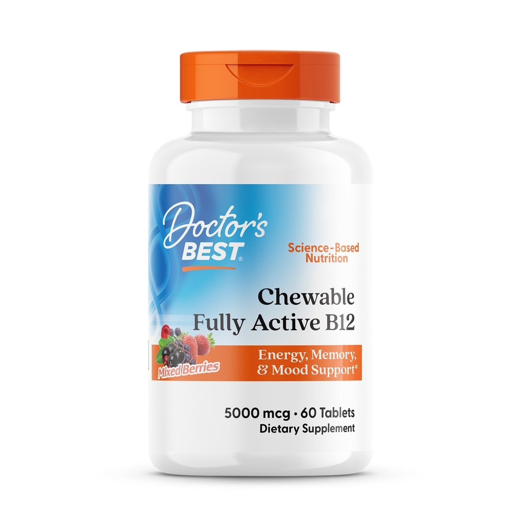 Best kauwbare volledig actieve methyl B12, methylcobalamine, energie, geheugen, & goede ondersteuning, niet-GMO, glutenvrij, sojavrij, veganistisch 60 tabletten
