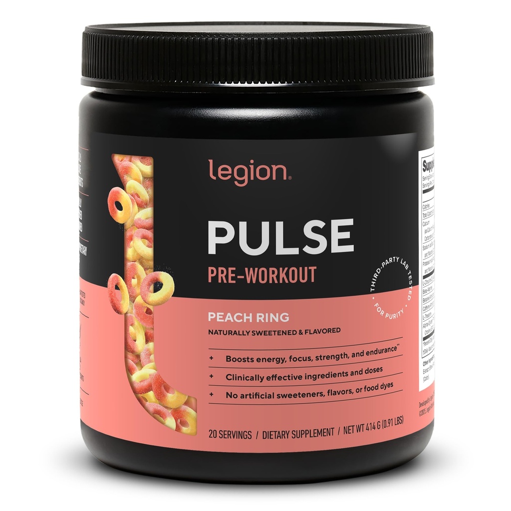 LEGION Pulse Pre Workout - Alle natuurlijke Nitric Oxidation Preworkout Drink om energie te stimuleren, Creatine Free, Natuurlijk Gezoet, Beta Alanine, Citrulline, Alpha GPC (Peach)