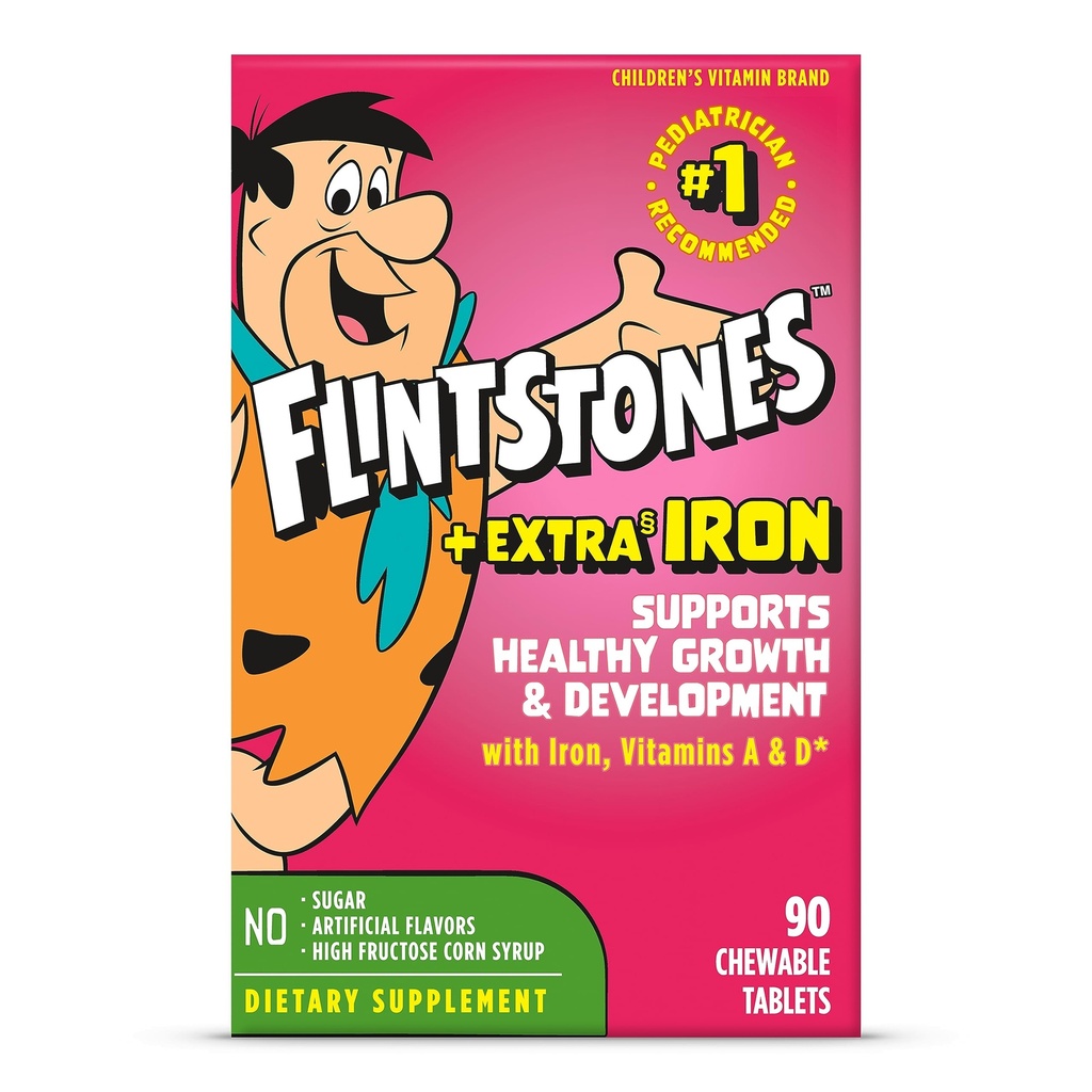 Flintstones Kauwbare Kids Multivitamine met vitamine C, D, B12 & ijzer voor peuters, 90 Tel.