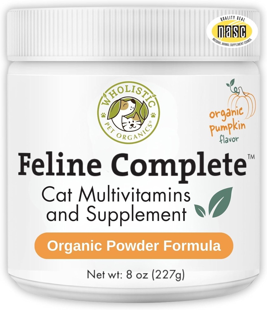 Wholistic Pet Organics Feline Complete Organic Pumpkin - 8 Oz - Multivitamine & Probiotic Powder for Cats - Natural Cat Food & Digestieve Ondersteuning