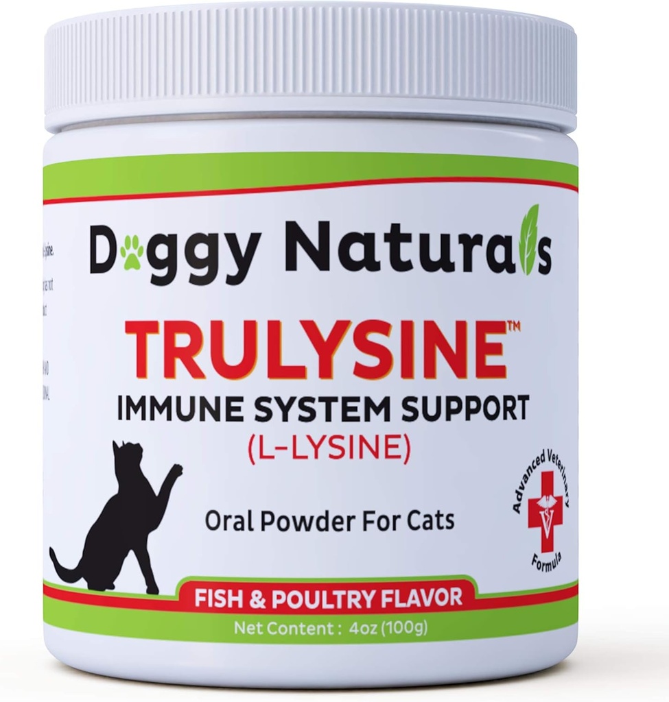Trulysine L-Lysine voor katten Immune Support Oral Powder 4oz/100g - Cats & Kittens of All Age, Sneezing, Runny Nose Squinting, Watery Eyes - Fish & Poultur Flavor (U.S.A)(100 Gram (500mg / Scoop))