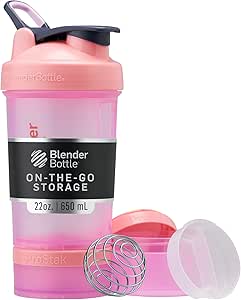 BlenderButtle Shaker Bottle met pil Organizer en opslag voor eiwitpoeder, Classic V2 ProStak System, 22-Ounce, Roze