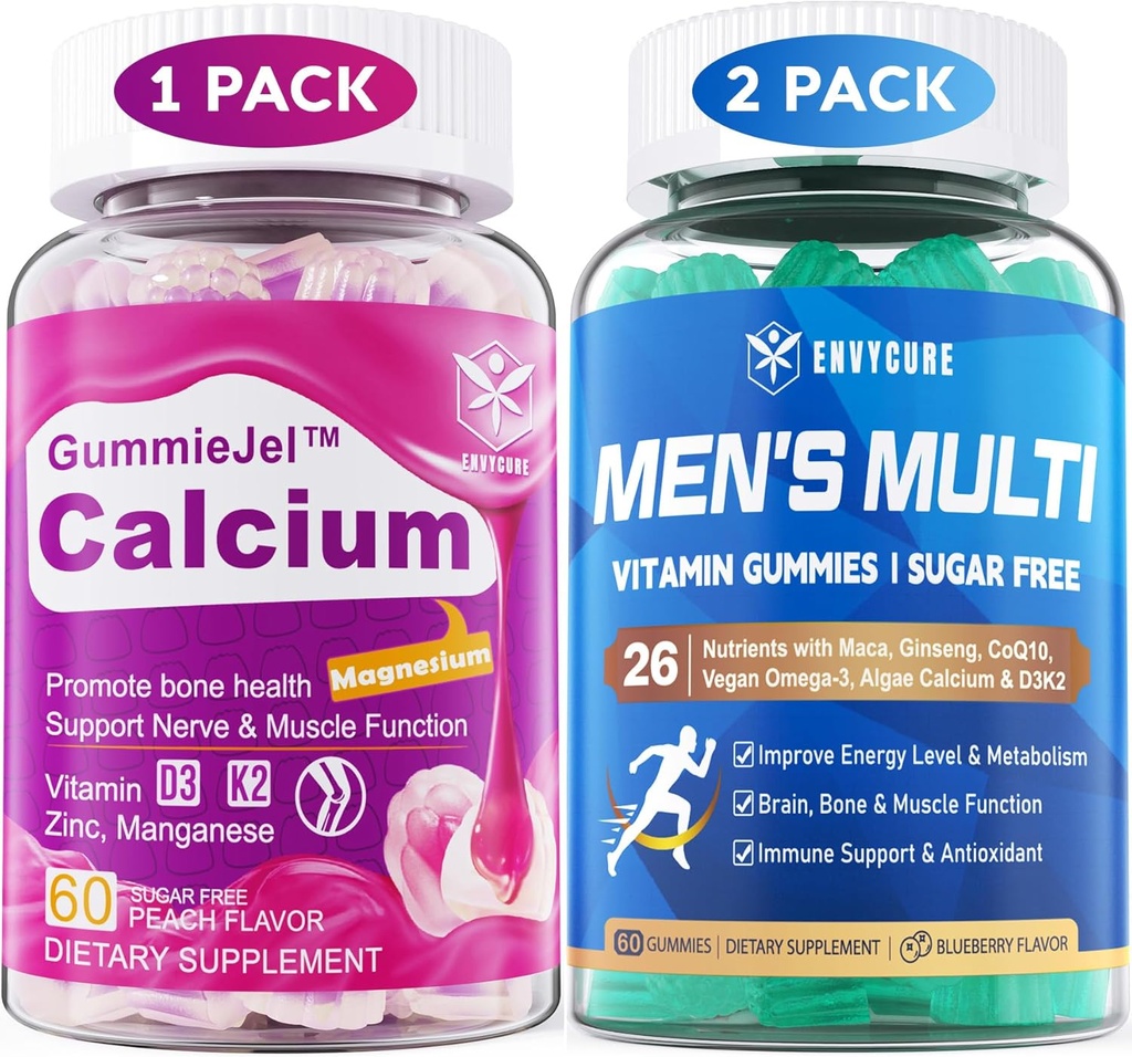 Sans sucre Hommes Multivitamine Gummies 120 Compte + Gommies de calcium 60 Compte