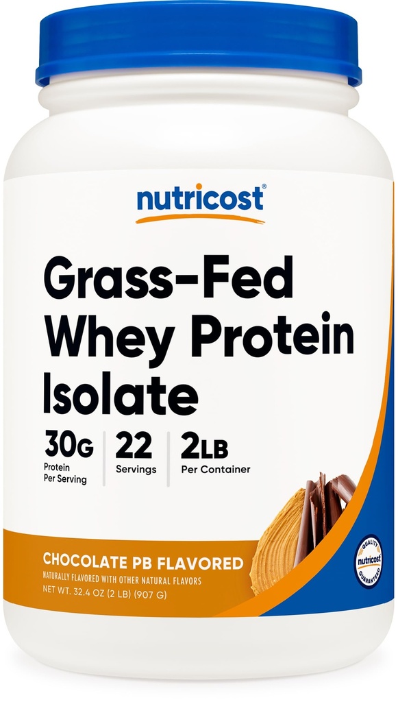 Nutricost Grass-Fed Wei eiwitisolaat (chocolade pindakaas) 2LBS - non-GMO, glutenvrij, natuurlijke smaken