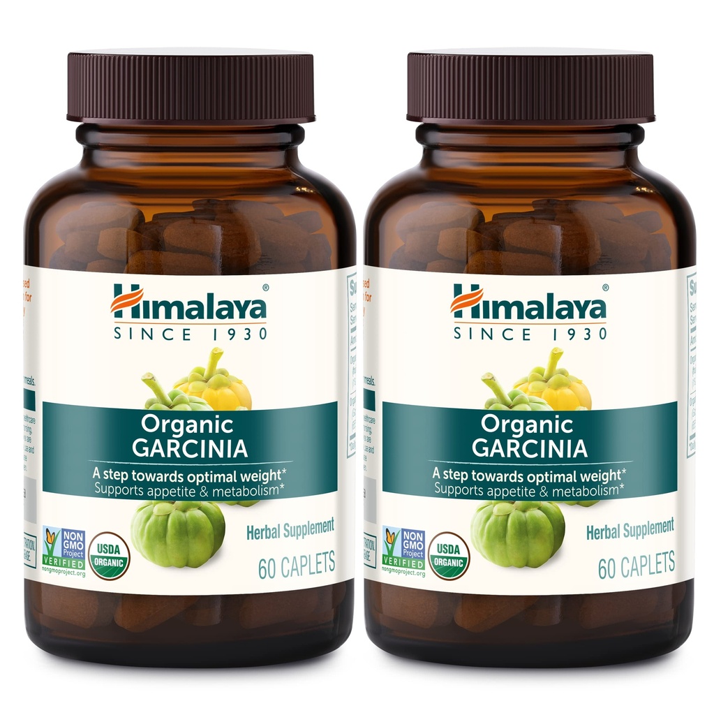 Himalaya Biologische Garcinia Cambogia Kruidensupplement, Appetite Ondersteuning, Lipiden Metabolisme, Gewichtsondersteuning, USDA Biologische, Niet-GMO, Veganistisch, 600 mg, 60 Plant-Based Caplets, 2 Pack