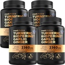 4-en-1 Suppléments de curcuma et d'ail avec BioPerine – 2360mg Capsules de racine de gingembre de curcuma avec de l'ail – Mélange à base de plantes à haute puissance (120 ct, boîte de 4)