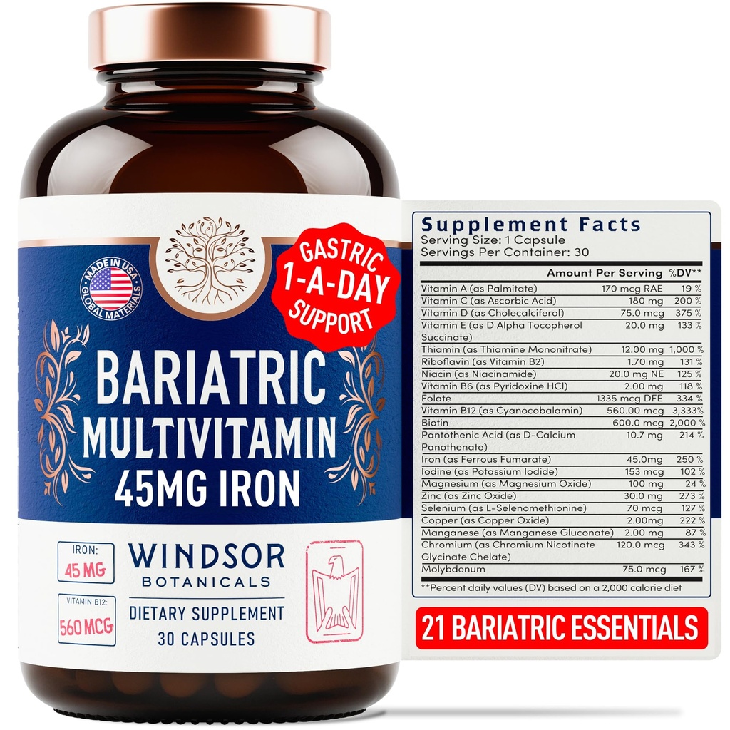 Bariatrische Multivitamine met ijzer - 45 mg Iron Eenvoudig doorslikken, Een dag Bariatrische Vitaminen voor vrouwen en mannen - Gastric Bypass, Gastric Sleeve Herstel Vitamine Multivitaminen - 30 Caps