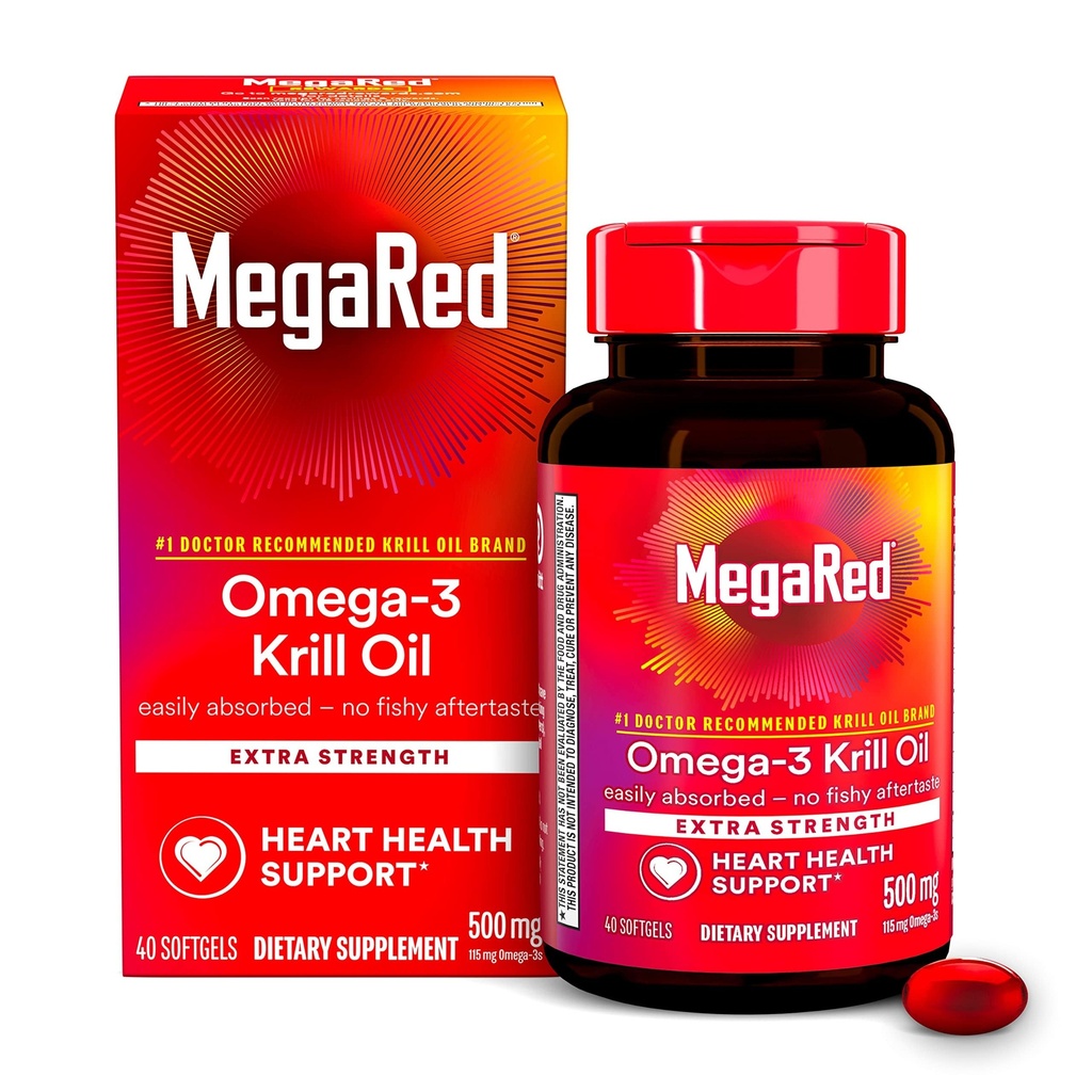 MegaRed Omega-3 Krill Oil 500mg Extra sterkte softgels (40 Tel in een doos) - Krill Oil No Fishy Afdronk