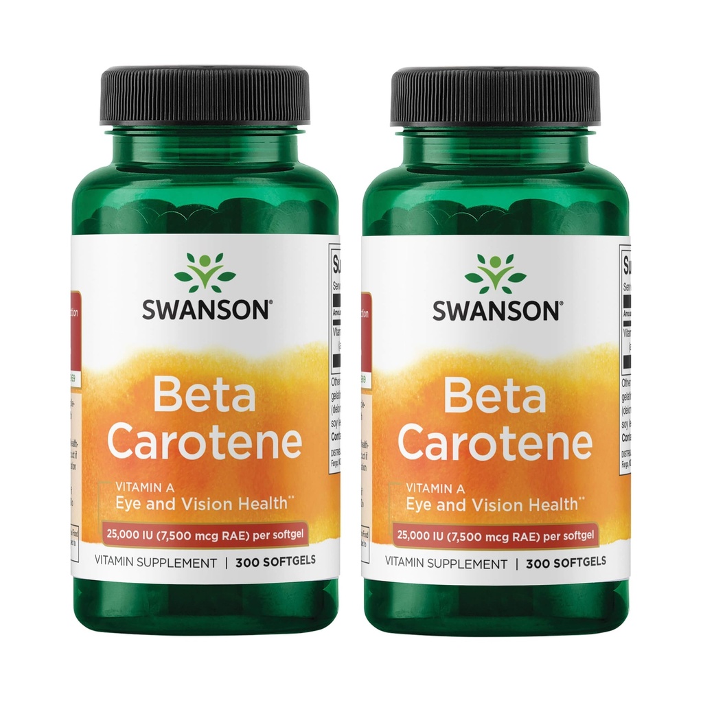 Swanson bêta-carotène vitamine A 25000 UI peau système immunitaire santé antioxydant soutien 7500 mcg 300 Softgels compte (2 pack)