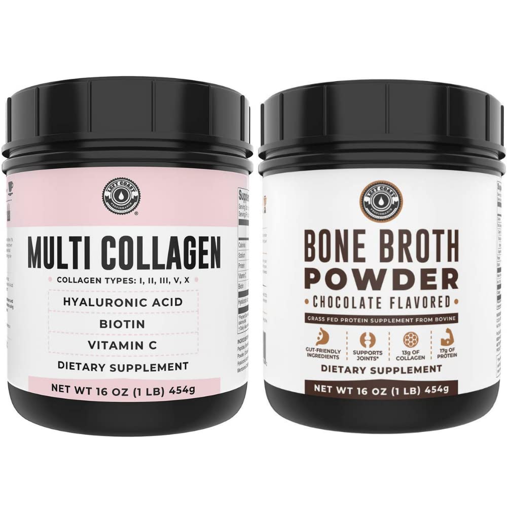 Links Coast Performance Chocolate Bone Broth en Multi Collageen Poeder voor gewrichts-, haar-, huid- en nagelsondersteuning