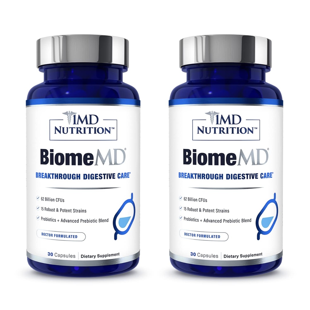1MD Nutrition BiomeMD Probiotica 62 Miljard CFUs, 15 Comprehensive Strains - Pro & Prebiotics 