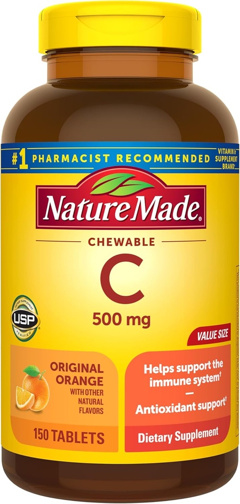 Nature Made Vitamine C 500 mg Kauwtabletten, Oranje, 150 ct
