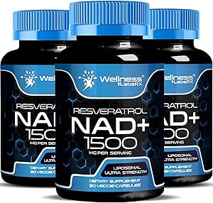 Supplément NAD WELLNESS LABSRX, 1500mg - NAD liposomique+ Supplément avec Resveratrol, NAD Plus Boosting - Soutien à la santé cellulaire et au vieillissement en santé - Capsules Ultra Strength, États-Unis Fabriqué - 3 Pack