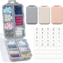 LANDNEOO 14 Grids pil Organizer Box met labels, Travel Medication Holder Dispenser Case Kit, Pocket Daily Pharmacy Container voor Visolie Vitamine Supplement Opslag, Khaki Pink Grey, 3 Pack