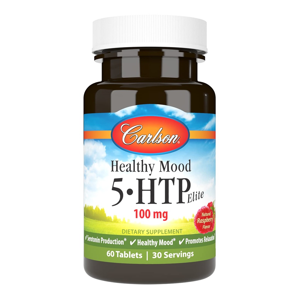 Carlson Healthy Mood 5-HTP Elite 100 mg met vitamine B6 - Mood Support & Relaxation Supplement - Raspberry Chewable - 60 tabletten