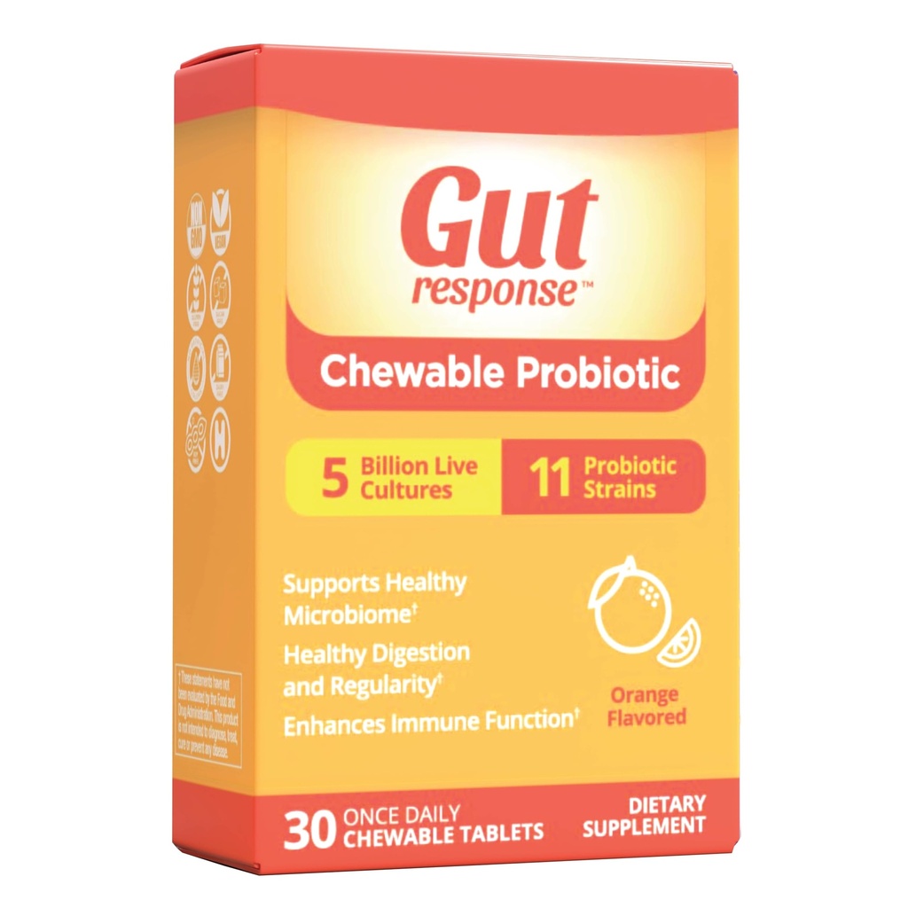 Kauwbare probiotica voor mannen en vrouwen, vermindert de spijsvertering, verhoogt het immuunsysteem, niet-GMO, glutenvrij en sojavrij, 5 miljard CFU, 30 kauwtabletten, sinaasappelsmaak