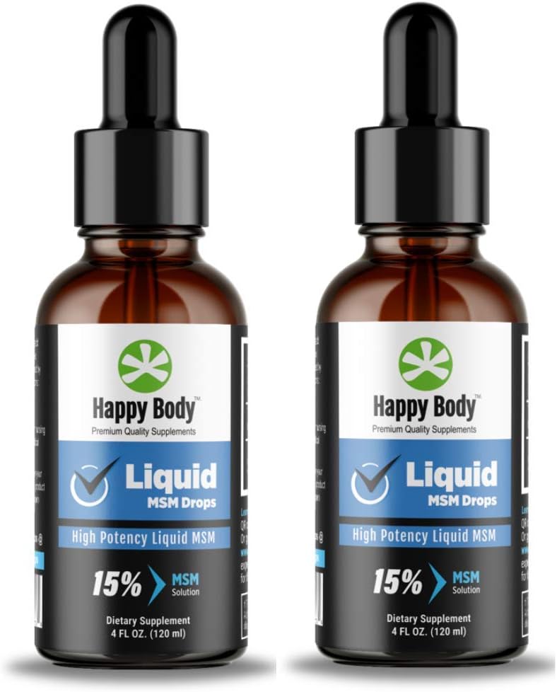 Gelukkig lichaam vloeibare MSM Drops De hoogste MSM-inhoud in een vloeibare MSM-supplement. Ideaal voor zowel orale als thematische toepassingen - 1 x 4 fl. oz fles (2 verpakking)