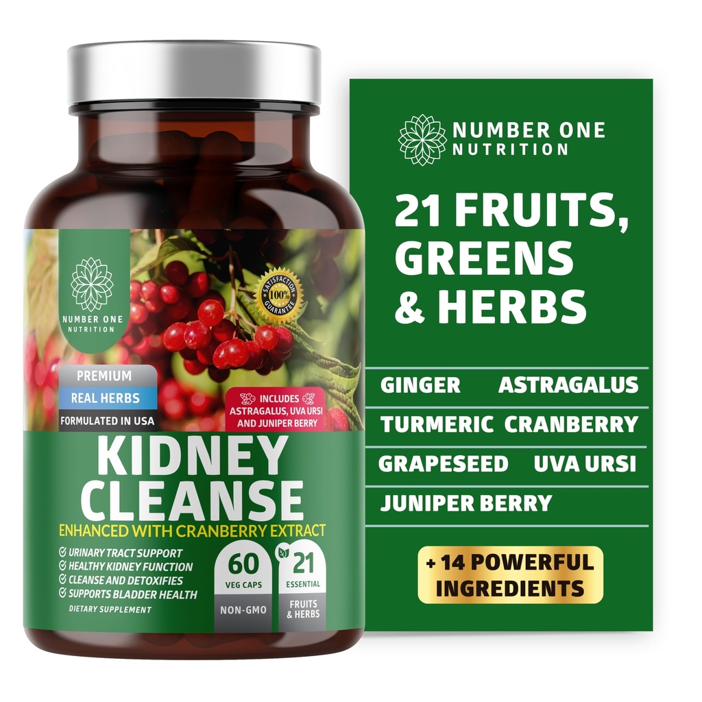 N1N Premium Nierreiniger [21 Potent Herbs] voor urinetrek en blaasbeheersing, natuurlijke nierondersteuning met Cranberry Extract, Astragalus en Uva Ursi Leaf, 60 Veg Caps