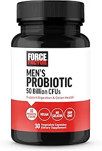 FORCE FACTOR Mannen Probiotica, Probiotica voor spijsverteringsgezondheid met 50 miljard CFU en 10 Probiotische Strains ter ondersteuning van Gut en Colon Gezondheid, en Dagelijkse Wellness, Non-GMO, Veganist, 30 plantaardige Capsules