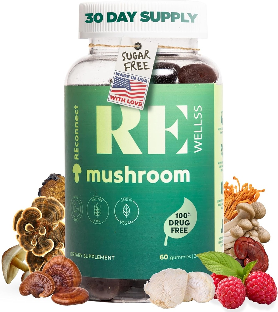 Super paddo Gummies I Sugar Free Biologische Dagelijkse I Chaga Cordyceps Lions Mane Maitake Shiitake Turkije staart Reishi 