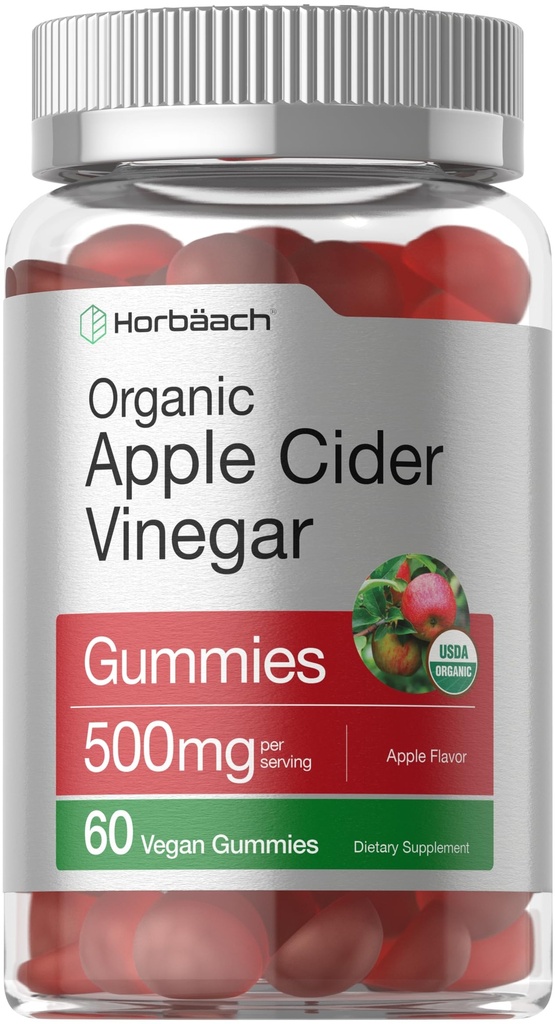 Horbäach Organic Apple Cider Vinegar Gummies 60 Gummies Vegan, Non-GMO & Glutenvrije Supplement 