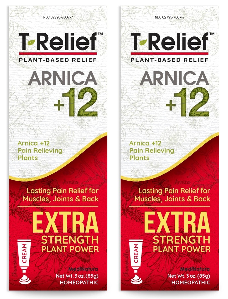 MediNatura T-Relief Extra sterkte crème Arnica +12 Natuurlijke Relieving Actives voor rugpijn gewrichtspijn spierpijn & Stiffness, het hele lichaam snelle acting relief voor vrouwen & mannen - 3 oz (2 Pack)