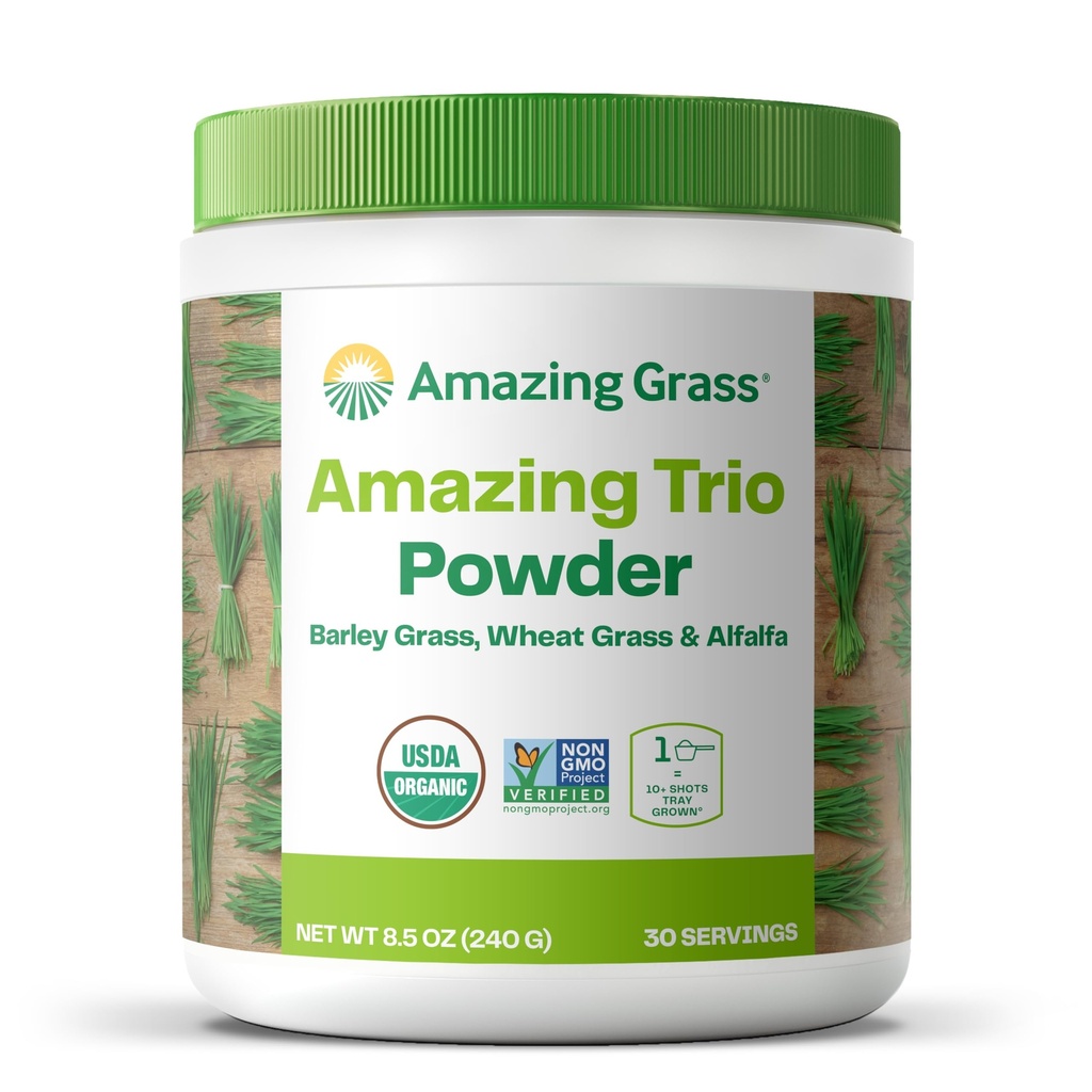 Amazing Grass Greens Trio: Greens Powder with Wheatgrass, Alfalfa, & Barley Grass, Rich Source of Chlorofyl, 30 Servings