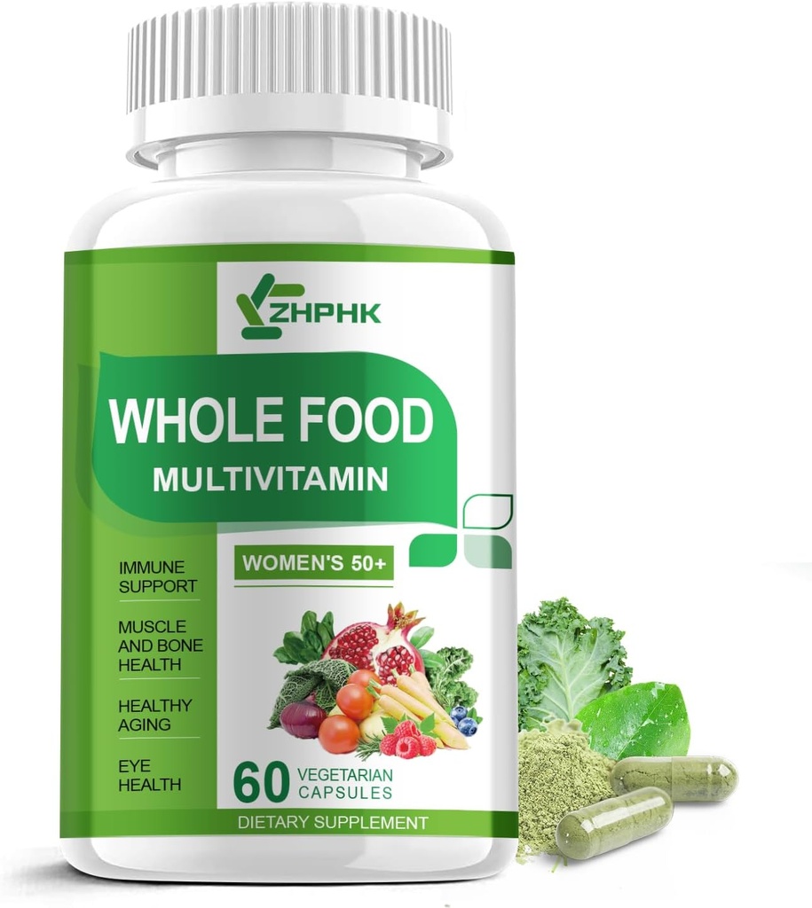Multivitamine voor vrouwen 50 en ouder, Whole Food Multivitaminen Mineralen Biologische Extracten Vrouwen 50+ Multivitamine voor energie ondersteuning, voeden haar, huid, nagels gezondheid, 60 capsules