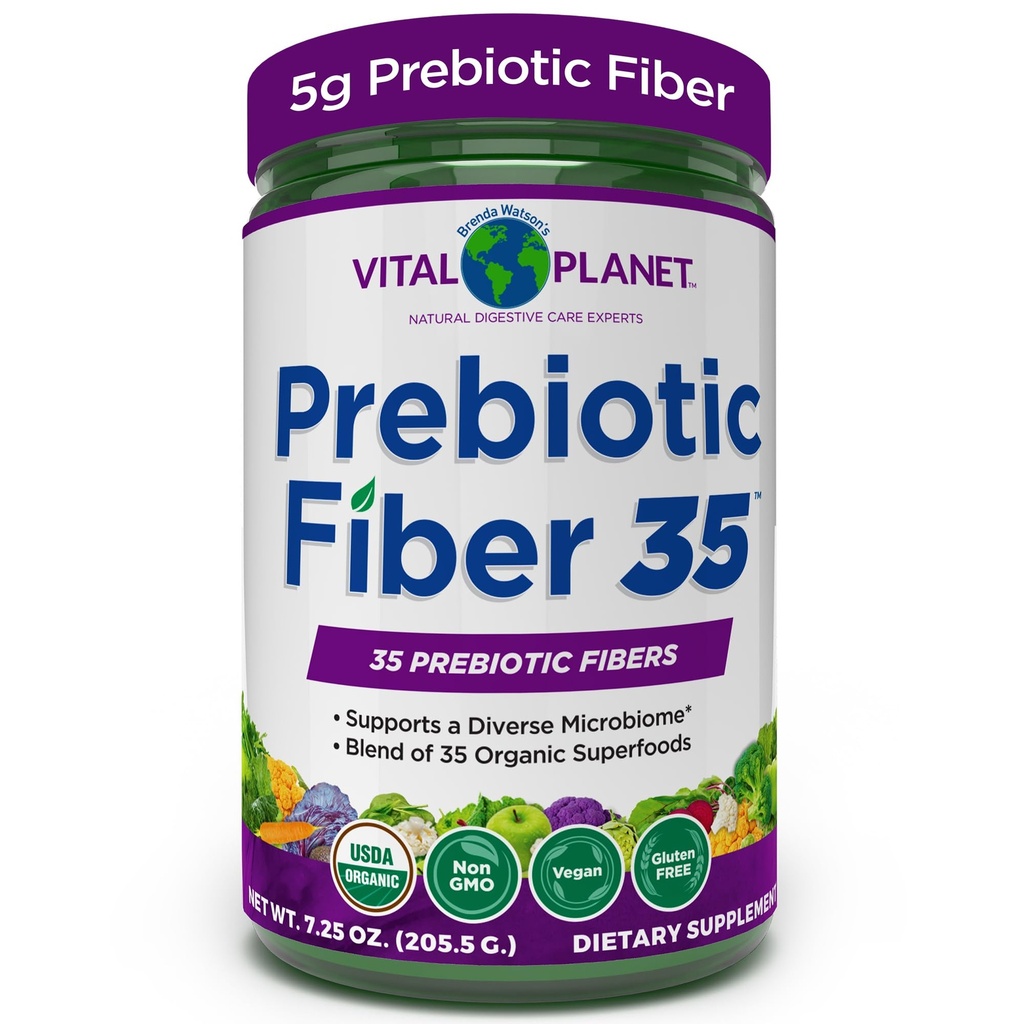 Vital Planet - Fiber 35 Powder Diverse Fiber Supplement voor Dieetondersteuning en Occasional Constipatie met 35 Prebiotische Vezels en 35 Biologische Superfoods te handhaven Bowel Regularity, 6,77 oz