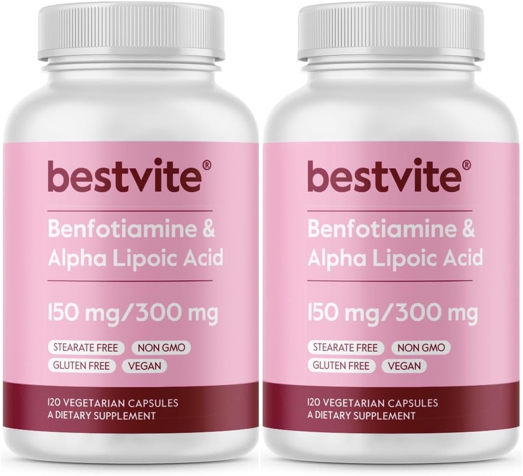 Benfotiamine 150mg / Alpha Lipoïnezuur 300mg (240 Vegetarische Capsules)(120x2) - Geen Stearates - Veganistisch - Glutenvrij - Niet GGO