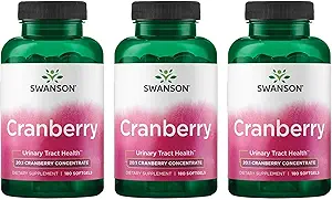 Swanson Cranberry - soutient la santé du trac urinaire, le contrôle de la vésicule et favorise la fonction rénale saine - supplément fait avec 20:1 concentré de jus de canneberge - (180 Softgels) 3 pack