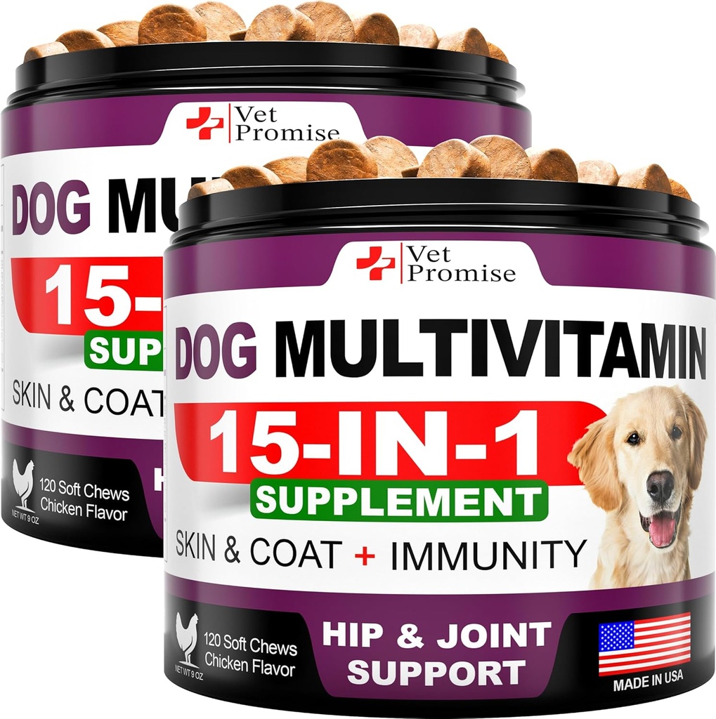 (2 Pack) Honden Multivitamine Kauwbaar met Glucosamine - Hondenvitaminen en -supplementen - Senior & Puppy Multivitamine voor Honden - Honden Gezamenlijke Ondersteuning Gezondheid - Immuniteit - Mobiliteit - Energie - 240 Kauwen
