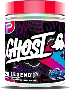 GHOST Legend All-out Pre-Workout Powder, Blue Raspberry - 20 Servings - Pre-Workout Supplement for Men & Women - Energy & Pumps - Cafeïne, L-Citrulline, & Beta Alanine Blend - Sugar Free