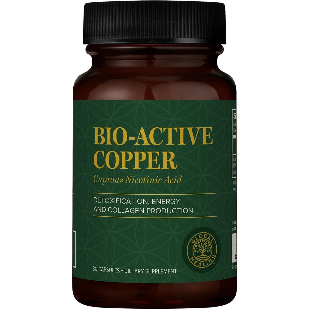 Global Healing Bio-Active Copper Supplement Cu1 - Cuprous Nicotinic Acid Helps Detox Body from Within - Supports Immune System & Red Blood Cell - Niacin Vitamin B3 Chelated Copper - 30 Capsules