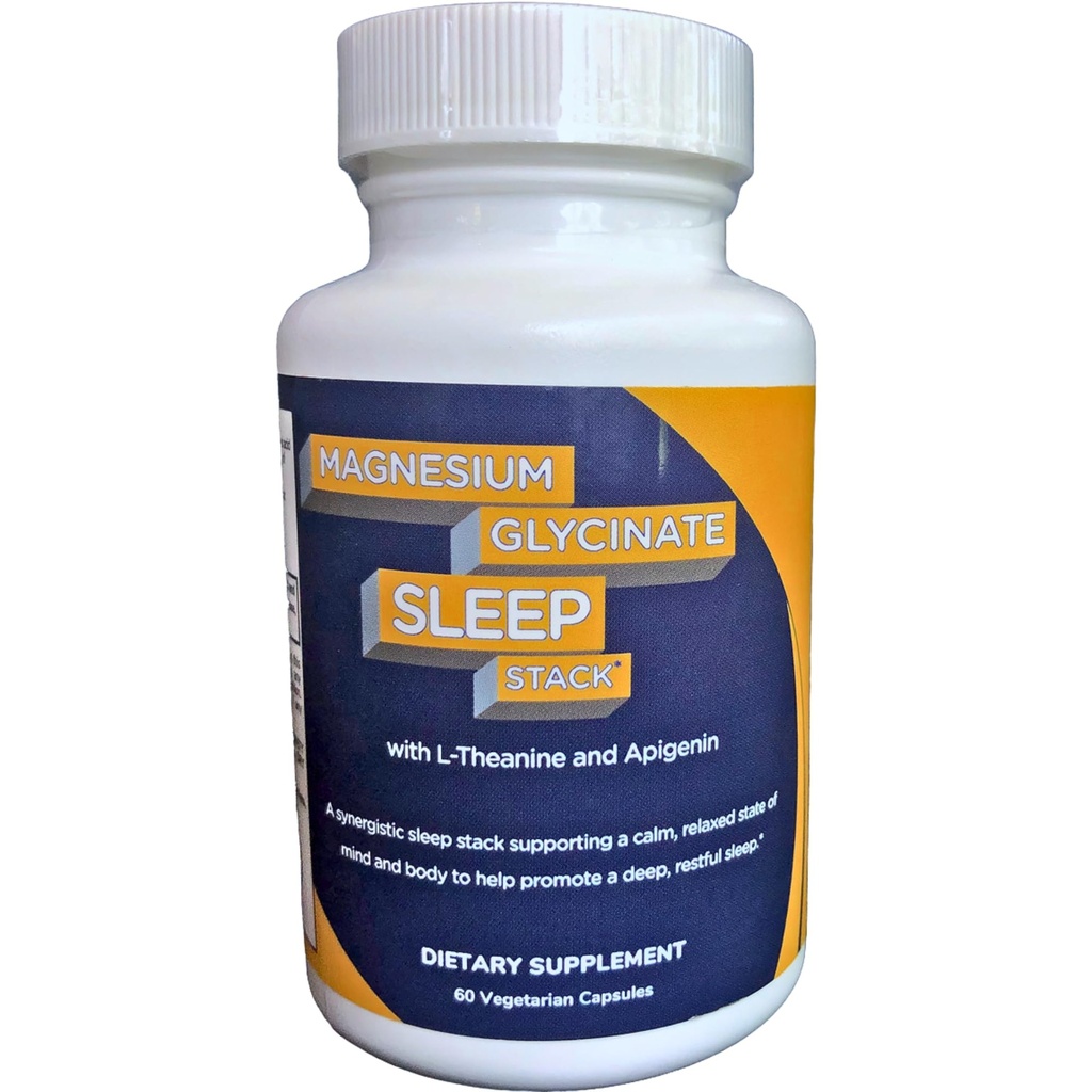 Magnesium Glycinate slaapstack met 200 mg L-Theanine, 50 mg Apigenin, 175 mg Elemental Magnesium Glycinate Support Magnesium Supplement Made in USA