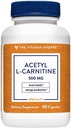 La vitamine Shoppe acétyl-L-Carnitine 500mg – soutient la santé cérébrale et la fonction mémoire, favorise la production d'énergie – CarnipureTM offre une forme la plus pure de L-Carnitine (60 capsules)