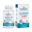 Nordic Naturals Ultimate Omega + CoQ10, Lemon - 120 gels mous - 1280 mg Omega-3 + 100 mg CoQ10 - Santé cardiaque, énergie cellulaire, soutien antioxydant - Non-OGM - 60 portions