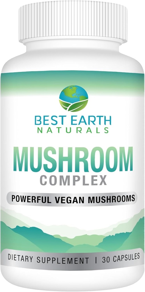 Meilleur complément complexe de champignons végétaliens Terre Naturelle pour l'énergie, la clarté et la cognition - Imune Support avec Mane, Reishi, Chaga, Maitake & Shiitake 30 jours (30 capsules)