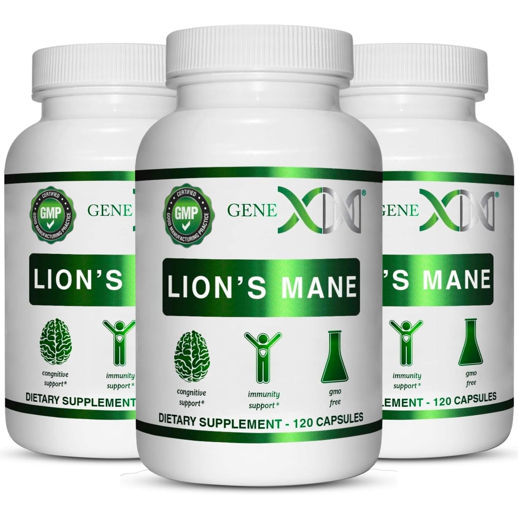 Genex Formules Lions Mane supplement met 100% Lions Mane Extract (3 Pack) - Nootropics Brain Support Supplement voor Brain Boost, Focus, Mental Clarity, Natural Energy, 1000mg/serving - (360 Capsules)