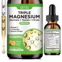 Supplément de glycine de magnésium liquide 1000mg, Citrate de magnésium calme, gouttes Taurées avec Omega 3, Zinc, Ashwagandha, L-Theanine, Camomille pour le sommeil, Mood, Soulagement du stress, Os, Muscle, Saveur de citron