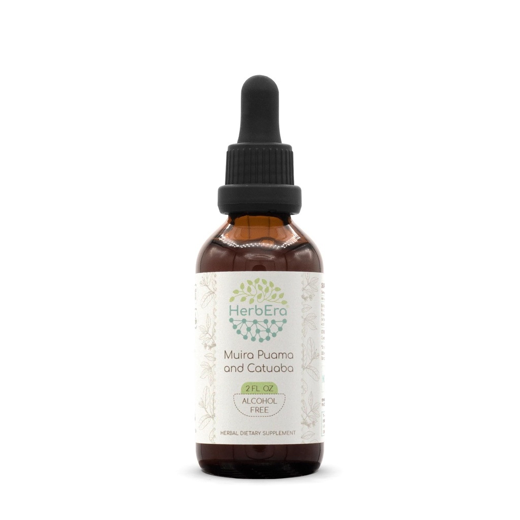 HerbEra Muira Puama en Catuaba B60 Alcoholvrij Kruidenextract Tinctuur, Geconcentreerde Liquid Drops Natural (Ptychopetalum Olacoides en Trichilia catigua, Erytroxylum vacciniifolium) 2 fl oz