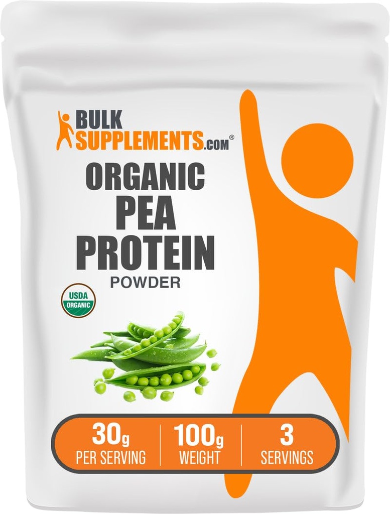 BulkSupplements.com Organic Pea Protein Powder - Plant Based & Vegan Protein Powder - Unflavored & Gluten Free, 30g per Serving, 100g (3,5 oz) (Pack of 1)