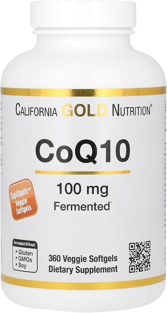 California Gold Nutrition CoQ10 100 mg, Coenzym Q10 Ubichinon USP, Ondersteunt Mitochondriale Functie, 360 Veggie Softgels