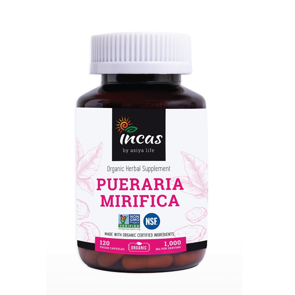 INCAS Organic Pueraria Mirifica 500mg Root Extract Powder Vegan Capsules from Thailand Non GMO Verified Promoot de gezondheid van vrouwen, biologische natuurlijke kruiden