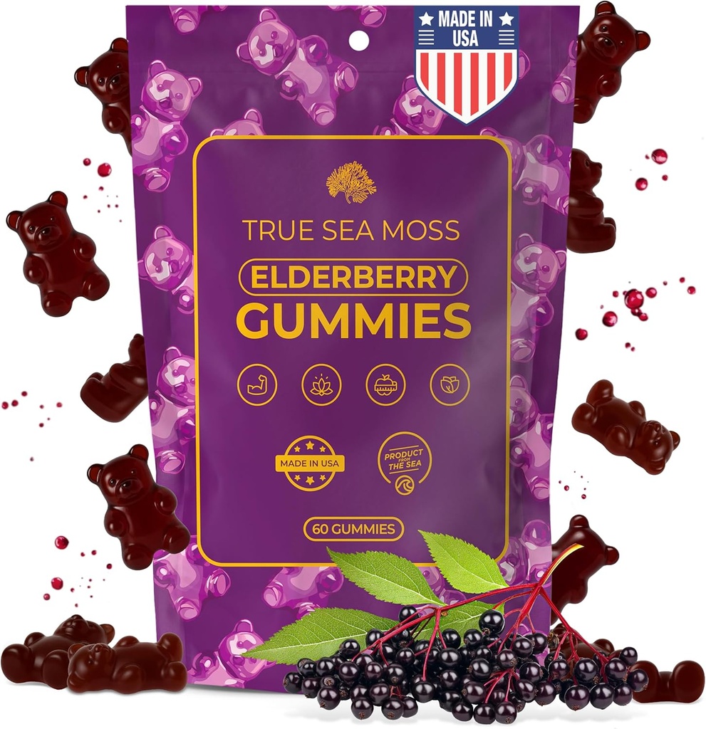 TrueSeaMoss Sea Moss Elderberry Gummies for Adults & Kids met Burdock Root, Bladderwrack & Magnesium 