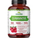 Zazzee D-Mannose, 1000 mg per Serving, 180 Vegan Capsules, 3 maanden Supply, Potent & Fast-Acting, Certified Kosher, 100% Pure, All-Natural Urinary Tract Health Support, 100% Vegetarian, Non-GMO