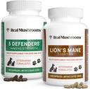Echte Paddenstoelen 5 Verdedigers voor Huisdieren (90ct) en Lions Mane voor Huisdieren (120ct) - Bundel voor Immune Strength & Cognition - Veganistisch, Non-GMO, Glutenvrije, Grain-Free Mushroom Pets Supplementen