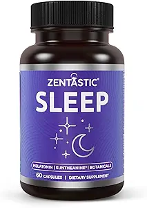 Zentastic Slaaphulp - Non Habit Forming for Healthy Sleep - Melatonine, Valeriaan, Suntheanine, Magnesium, Kruiden, & Meer - Natuurlijke Slaaphulp voor volwassenen - Slaappillen - Made in USA, 60 Capsules