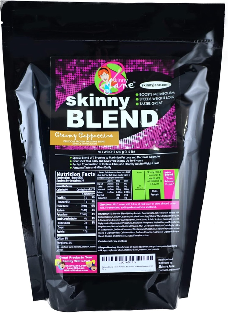 Skinny Blend - High Protein Shake for Women - Low Carb, Keto Friendly Meal Replacement - Satisfy Hunger, Boost Energy - 30 Shakes - Romige Cappuccino